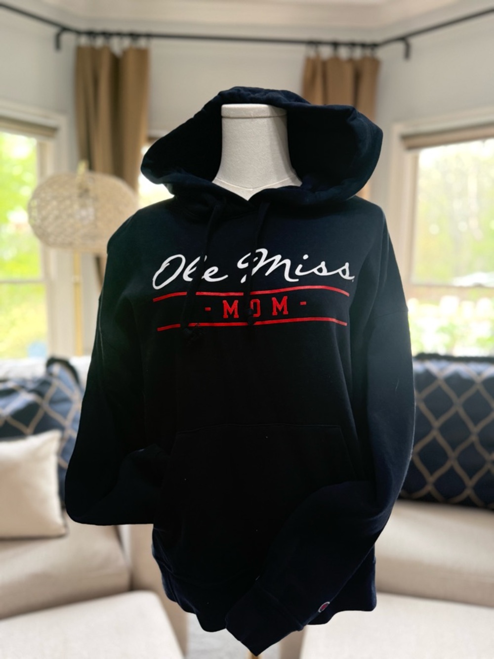Champion Black "Ole Miss MOM" Hooded Sweatshirt with Red & White Graphics